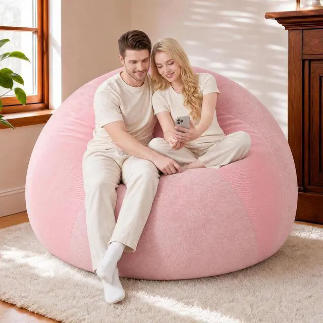 Alt view image 7 of 7 - 5FT Bean Bag Chair Teardrop Bean Bag Chairs for Adults beanbag with Memory Foam Filled with Dual-Tone Unique Combination Corduroy & Luxury Distressed Velvet Washable Cover,Corduroy Pink