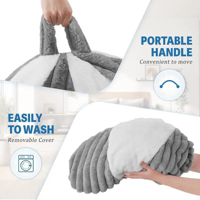 Alt view image 6 of 7 - 5FT Bean Bag Chairs Teardrop Bean Bag Chairs for Adults Beanbag Chair with Memory Foam Filled Soft Plush Leaf alongside Stripe Faux Fur Washable Cover for Dorm, Bedroom(Plush LGY/WH)