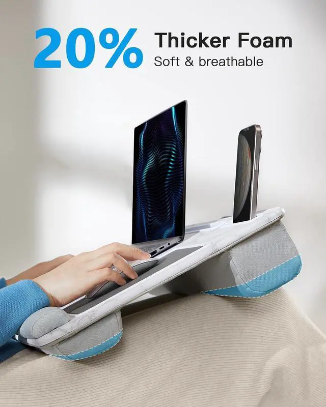 Alt view image 2 of 7 - Lap Desk - Fits up to 17 inches Laptop Desk, Built in Mouse Pad & Wrist Pad for Notebook, Laptop, Tablet, Lap Stand with Tablet, Pen & Phone Holder, Marbling, HNLD3M