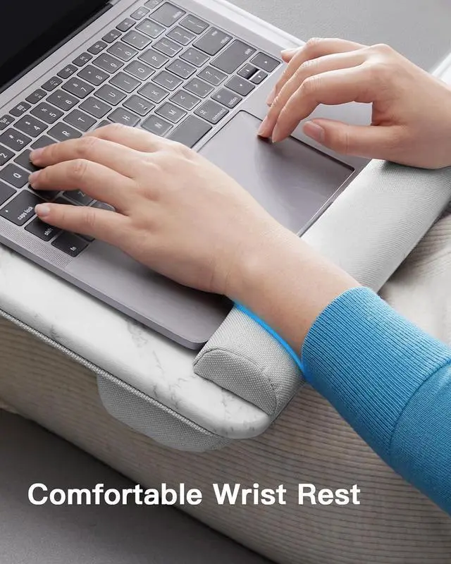 Alt view image 5 of 7 - Lap Desk - Fits up to 17 inches Laptop Desk, Built in Mouse Pad & Wrist Pad for Notebook, Laptop, Tablet, Lap Stand with Tablet, Pen & Phone Holder, Marbling, HNLD3M