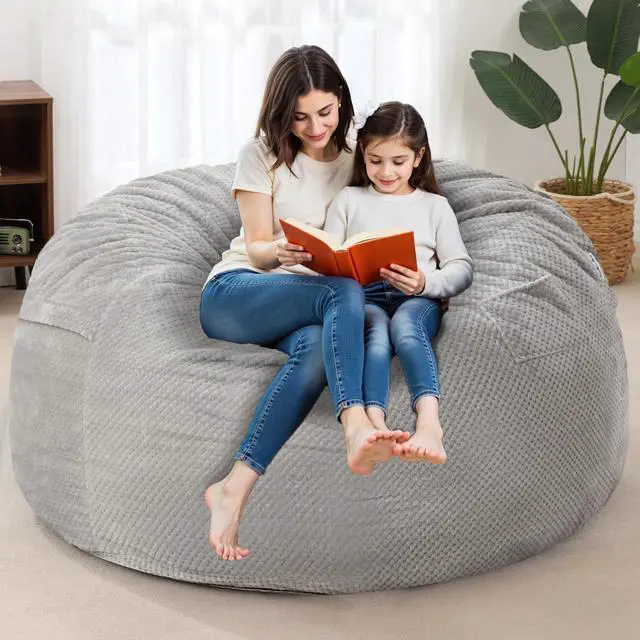 Alt view image 2 of 6 - Bean Bag Chair, Giant Bean Bag Chair with Washable Chenille Cover Ultra Soft, Convertible Bean Bag from Chair to Mattress, Huge Chenille Bean Bags for Adult, Couples, Family (Grey Queen)