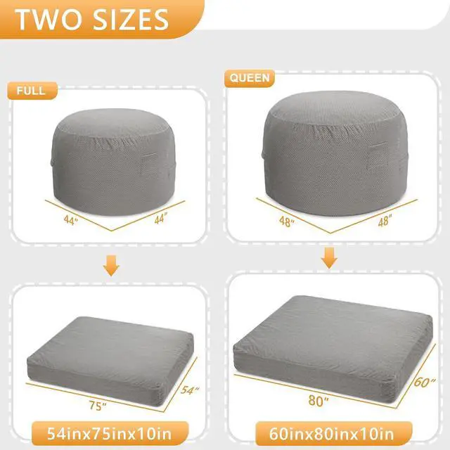 Alt view image 3 of 6 - Bean Bag Chair, Giant Bean Bag Chair with Washable Chenille Cover Ultra Soft, Convertible Bean Bag from Chair to Mattress, Huge Chenille Bean Bags for Adult, Couples, Family (Grey Queen)