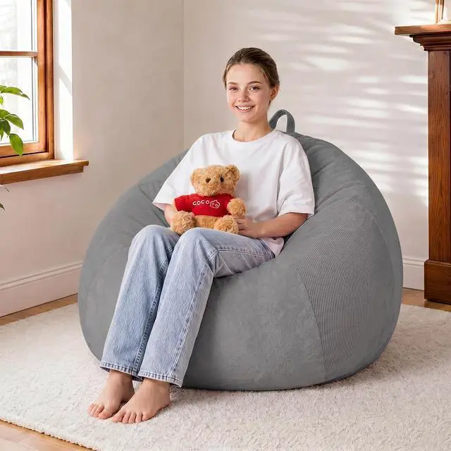 Main image of 2FT Bean Bag Chair Teardrop Bean Bag Chairs for Adults beanbag with Memory Foam Filled with Dual-Tone Unique Combination Corduroy & Luxury Distressed Velvet Washable Cover,Corduroy Dark Grey