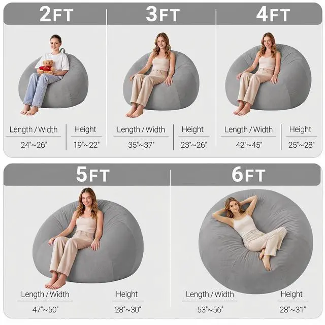 Alt view image 2 of 7 - 2FT Bean Bag Chair Teardrop Bean Bag Chairs for Adults beanbag with Memory Foam Filled with Dual-Tone Unique Combination Corduroy & Luxury Distressed Velvet Washable Cover,Corduroy Dark Grey