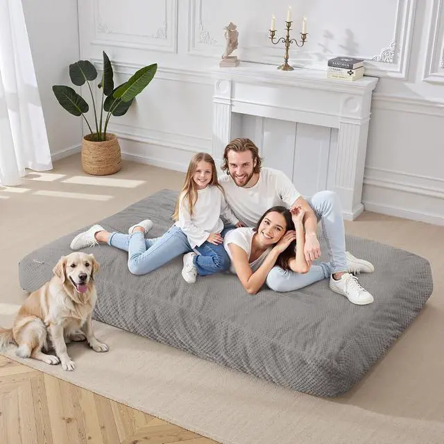 Alt view image 6 of 6 - Bean Bag Chair, Giant Bean Bag Chair with Washable Chenille Cover Ultra Soft, Convertible Bean Bag from Chair to Mattress, Huge Chenille Bean Bags for Adult, Couples, Family (Grey Queen)