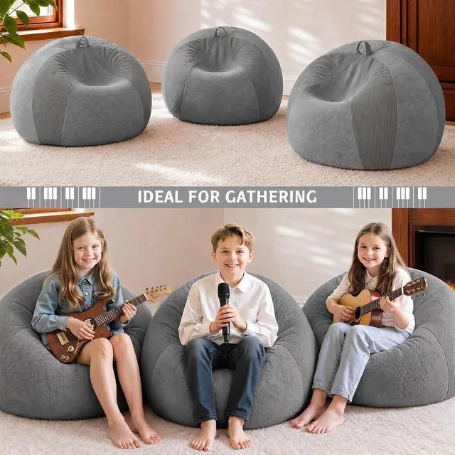 Alt view image 4 of 7 - 2FT Bean Bag Chair Teardrop Bean Bag Chairs for Adults beanbag with Memory Foam Filled with Dual-Tone Unique Combination Corduroy & Luxury Distressed Velvet Washable Cover,Corduroy Dark Grey