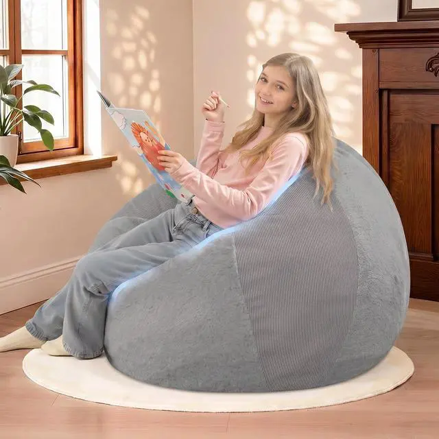 Alt view image 6 of 7 - 2FT Bean Bag Chair Teardrop Bean Bag Chairs for Adults beanbag with Memory Foam Filled with Dual-Tone Unique Combination Corduroy & Luxury Distressed Velvet Washable Cover,Corduroy Dark Grey