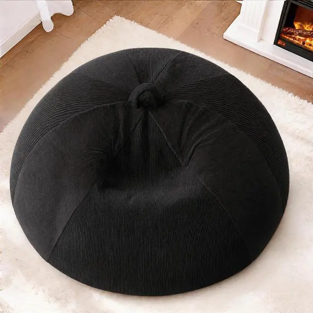 Alt view image 3 of 7 - 5FT Bean Bag Chair Teardrop Bean Bag Chairs for Adults beanbag with Memory Foam Filled with Dual-Tone Unique Combination Corduroy & Luxury Distressed Velvet Washable Cover,Velvet Black