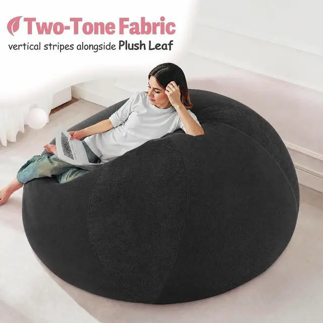 Alt view image 5 of 7 - 5FT Bean Bag Chair Teardrop Bean Bag Chairs for Adults beanbag with Memory Foam Filled with Dual-Tone Unique Combination Corduroy & Luxury Distressed Velvet Washable Cover,Velvet Black
