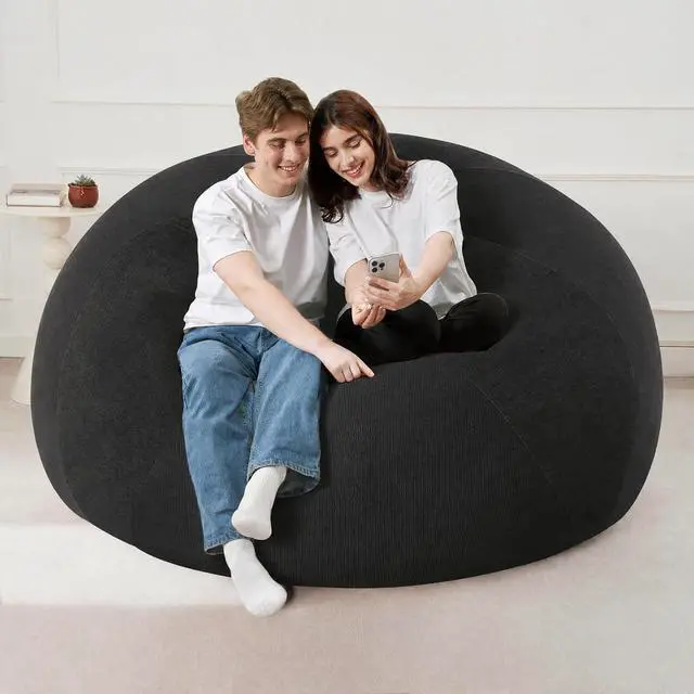 Alt view image 7 of 7 - 5FT Bean Bag Chair Teardrop Bean Bag Chairs for Adults beanbag with Memory Foam Filled with Dual-Tone Unique Combination Corduroy & Luxury Distressed Velvet Washable Cover,Velvet Black