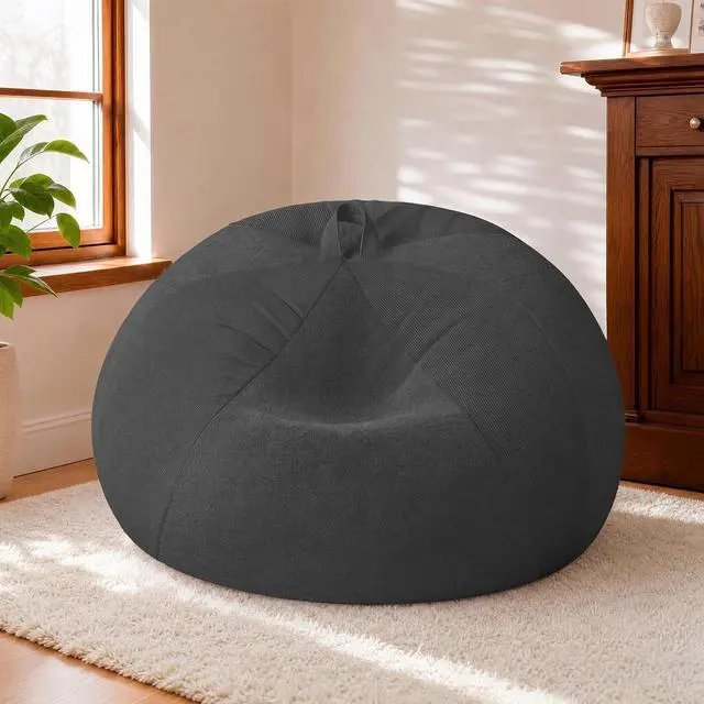 Alt view image 3 of 7 - 4FT Bean Bag Chair Teardrop Bean Bag Chairs for Adults beanbag with Memory Foam Filled with Dual-Tone Unique Combination Corduroy & Luxury Distressed Velvet Washable Cover,Corduroy Black
