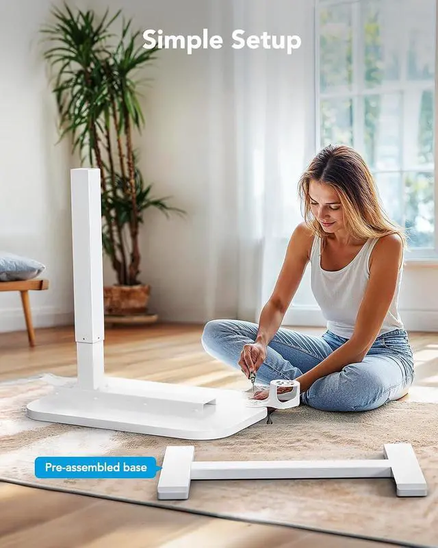 Alt view image 7 of 7 - 28Inch Bedside Table with Wheels, Height-Adjustable Rolling Computer Cart, Overbed Table with Cup Holder, Pneumatic Laptop Standing Desk for Home Office, White