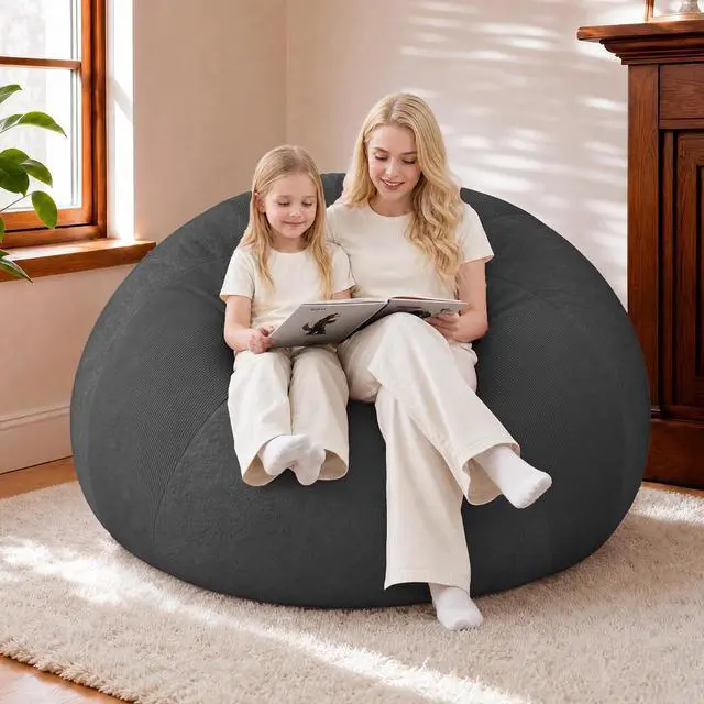 Alt view image 7 of 7 - 4FT Bean Bag Chair Teardrop Bean Bag Chairs for Adults beanbag with Memory Foam Filled with Dual-Tone Unique Combination Corduroy & Luxury Distressed Velvet Washable Cover,Corduroy Black