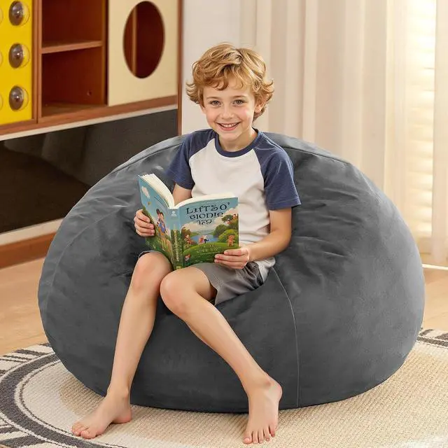 Alt view image 2 of 7 - 2FT Bean Bag Chair, 2' Beanbags Small Bean Bag Chairs with Filling, Teardrop Bean Bag Chair Luxurious Velvet Ultra Soft Fur with Removable Cover (Grey)