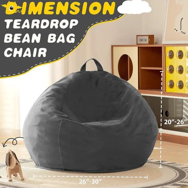 Alt view image 3 of 7 - 2FT Bean Bag Chair, 2' Beanbags Small Bean Bag Chairs with Filling, Teardrop Bean Bag Chair Luxurious Velvet Ultra Soft Fur with Removable Cover (Grey)