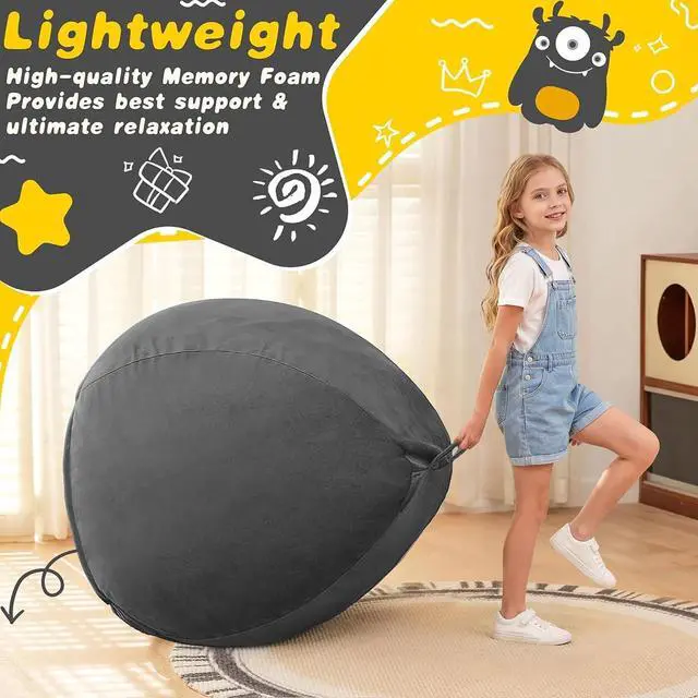 Alt view image 5 of 7 - 2FT Bean Bag Chair, 2' Beanbags Small Bean Bag Chairs with Filling, Teardrop Bean Bag Chair Luxurious Velvet Ultra Soft Fur with Removable Cover (Grey)