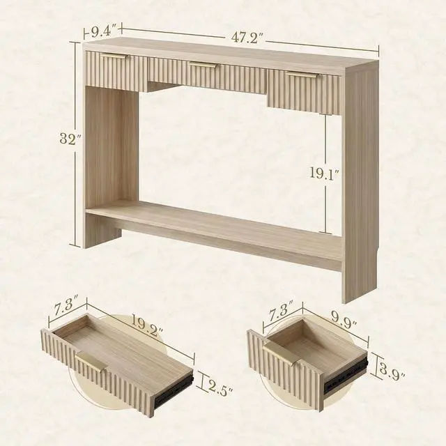 Alt view image 2 of 7 - Console Sofa Table3 Drawer Entryway Table with Open Storage Shelf, Narrow Long Behind Couch Sofa Table for Living RoomLight Walnut