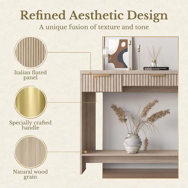 Alt view image 4 of 7 - Console Sofa Table3 Drawer Entryway Table with Open Storage Shelf, Narrow Long Behind Couch Sofa Table for Living RoomLight Walnut