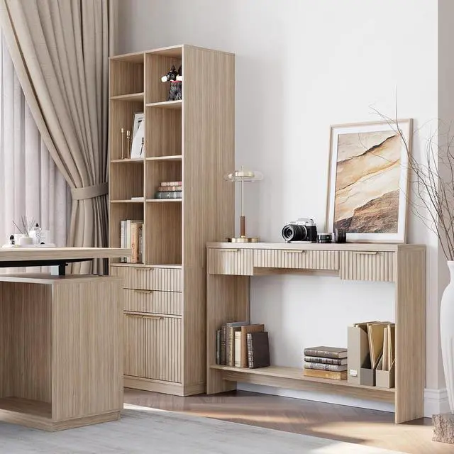 Alt view image 7 of 7 - Console Sofa Table3 Drawer Entryway Table with Open Storage Shelf, Narrow Long Behind Couch Sofa Table for Living RoomLight Walnut