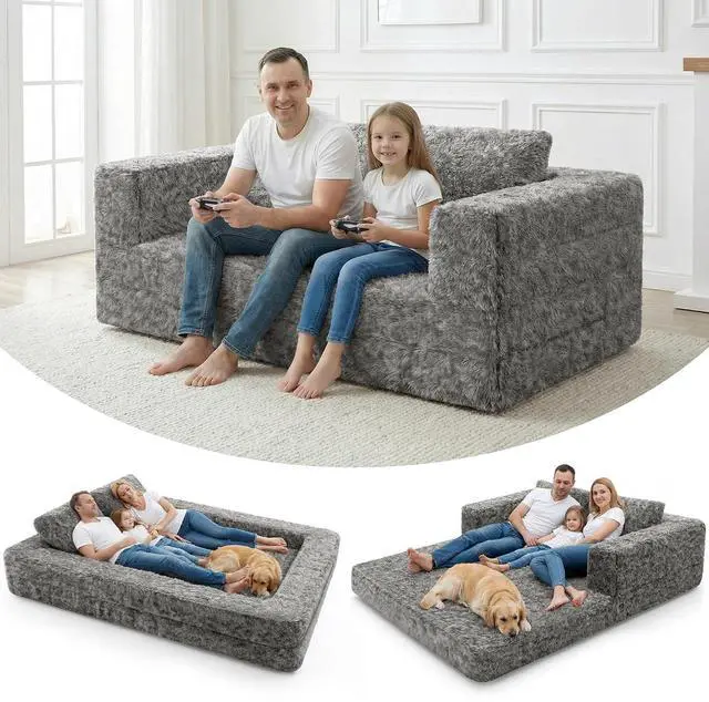 Main image of Convertible Sofa Bed, 3-in-1 Futon Sofa Bed with Pillow, Foldable Pull Out Floor Sofa Bed with Removable Cover, Plush Boneless Couch for Living Room/Bedroom/Dorm