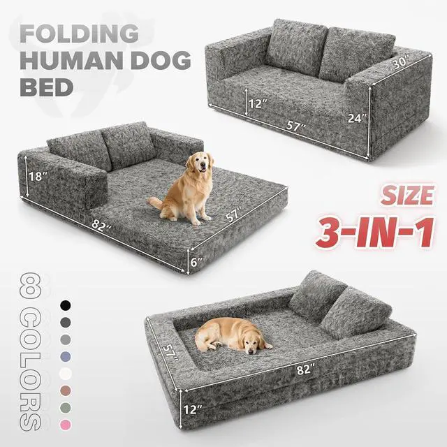 Alt view image 2 of 7 - Convertible Sofa Bed, 3-in-1 Futon Sofa Bed with Pillow, Foldable Pull Out Floor Sofa Bed with Removable Cover, Plush Boneless Couch for Living Room/Bedroom/Dorm