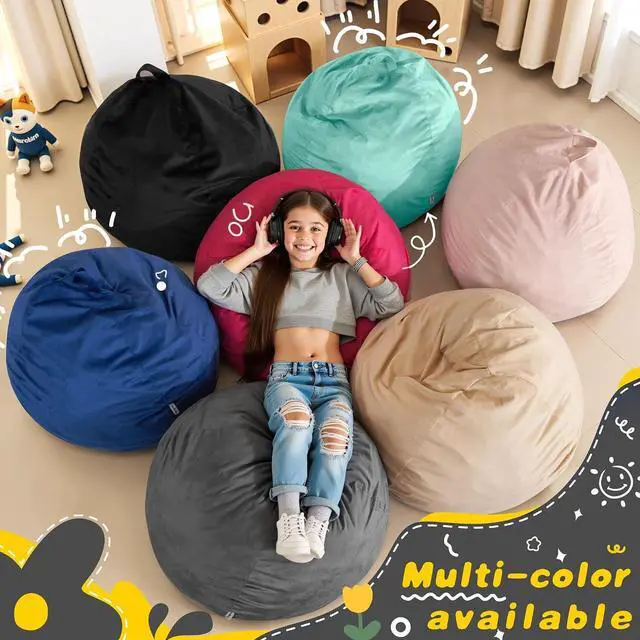 Alt view image 7 of 7 - 2FT Bean Bag Chair, 2' Beanbags Small Bean Bag Chairs with Filling, Teardrop Bean Bag Chair Luxurious Velvet Ultra Soft Fur with Removable Cover (Grey)