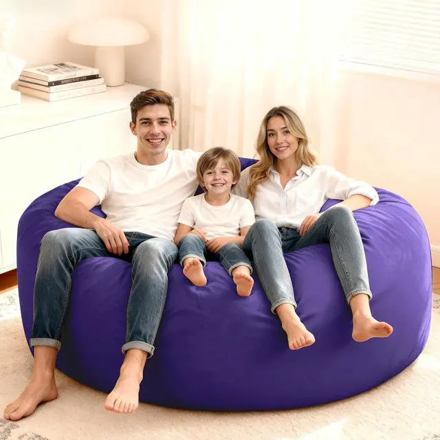Alt view image 2 of 7 - Bean Bag Chair: Giant 6' Memory Foam Furniture Bean Bag Chair with Microfiber Cover - 6Ft,Purple