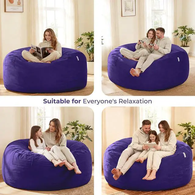 Alt view image 5 of 7 - Bean Bag Chair: Giant 6' Memory Foam Furniture Bean Bag Chair with Microfiber Cover - 6Ft,Purple