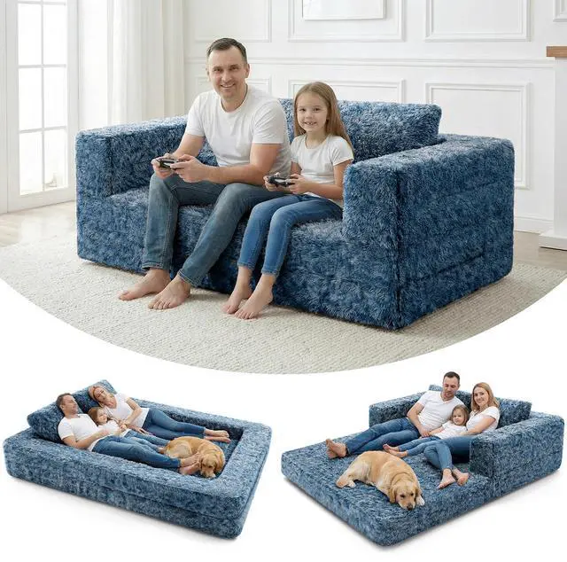 Main image of Convertible Sofa Bed, 3-in-1 Futon Sofa Bed with Pillow, Foldable Pull Out Floor Sofa Bed with Removable Cover, Plush Boneless Couch for Living Room/Bedroom/Dorm