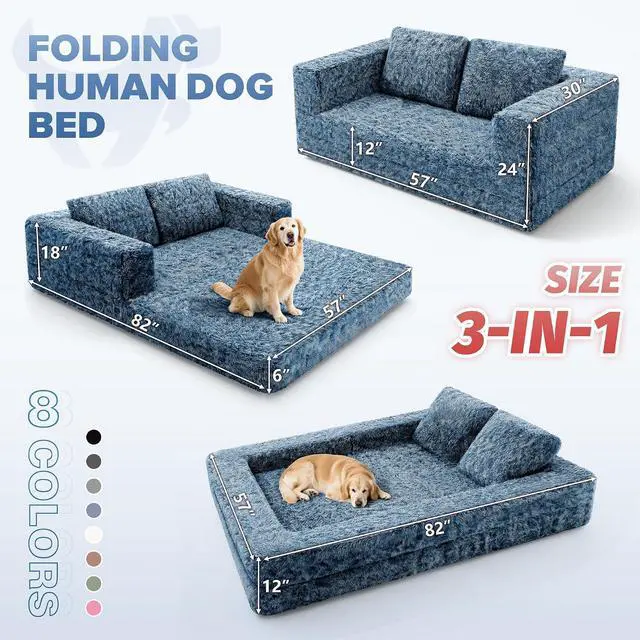 Alt view image 2 of 7 - Convertible Sofa Bed, 3-in-1 Futon Sofa Bed with Pillow, Foldable Pull Out Floor Sofa Bed with Removable Cover, Plush Boneless Couch for Living Room/Bedroom/Dorm