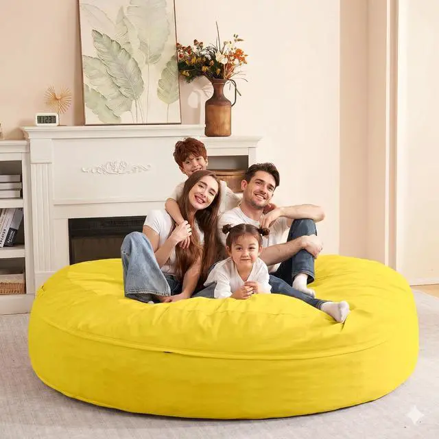 Alt view image 2 of 7 - XX-Large Bean Bag Chair: Giant 7' Memory Foam Furniture Bean Bag Chairs for Adults with Microfiber Cover 7Ft (Mustard)