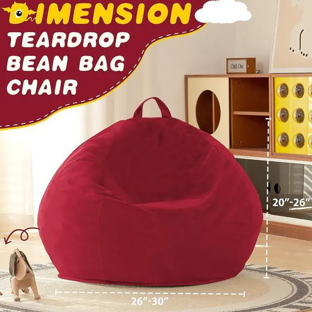 Alt view image 3 of 7 - 2FT Bean Bag Chair, 2' Beanbags Small Bean Bag Chairs with Filling, Teardrop Bean Bag Chair Luxurious Velvet Ultra Soft Fur with Removable Cover (Red)