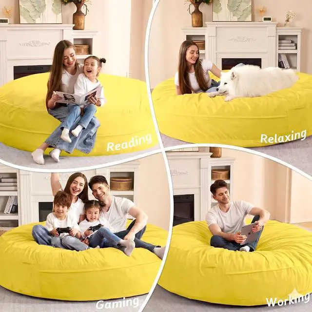 Alt view image 5 of 7 - XX-Large Bean Bag Chair: Giant 7' Memory Foam Furniture Bean Bag Chairs for Adults with Microfiber Cover 7Ft (Mustard)