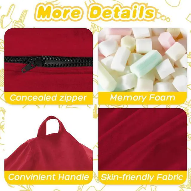 Alt view image 4 of 7 - 2FT Bean Bag Chair, 2' Beanbags Small Bean Bag Chairs with Filling, Teardrop Bean Bag Chair Luxurious Velvet Ultra Soft Fur with Removable Cover (Red)