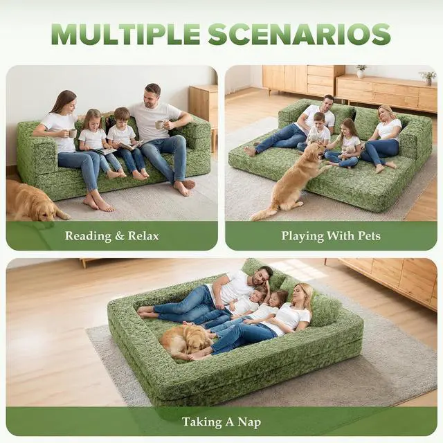 Alt view image 3 of 7 - Convertible Sofa Bed, 3-in-1 Futon Sofa Bed with Pillow, Foldable Pull Out Floor Sofa Bed with Removable Cover, Plush Boneless Couch for Living Room/Bedroom/Dorm