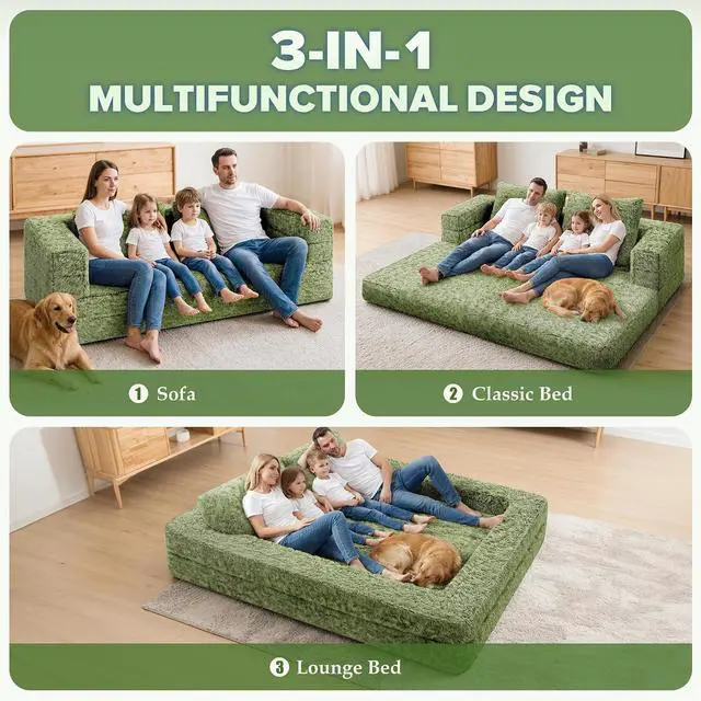 Alt view image 4 of 7 - Convertible Sofa Bed, 3-in-1 Futon Sofa Bed with Pillow, Foldable Pull Out Floor Sofa Bed with Removable Cover, Plush Boneless Couch for Living Room/Bedroom/Dorm
