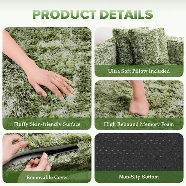 Alt view image 6 of 7 - Convertible Sofa Bed, 3-in-1 Futon Sofa Bed with Pillow, Foldable Pull Out Floor Sofa Bed with Removable Cover, Plush Boneless Couch for Living Room/Bedroom/Dorm