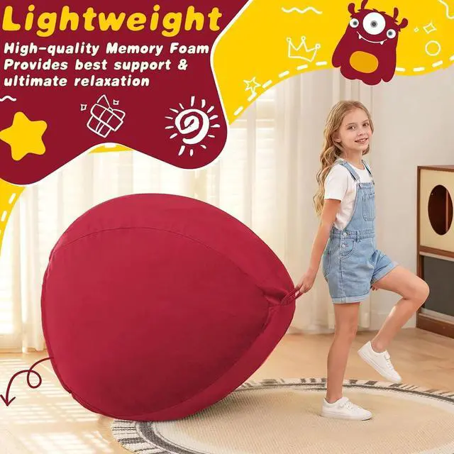 Alt view image 5 of 7 - 2FT Bean Bag Chair, 2' Beanbags Small Bean Bag Chairs with Filling, Teardrop Bean Bag Chair Luxurious Velvet Ultra Soft Fur with Removable Cover (Red)