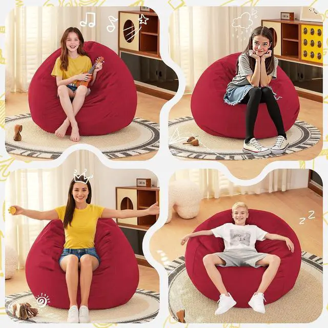 Alt view image 6 of 7 - 2FT Bean Bag Chair, 2' Beanbags Small Bean Bag Chairs with Filling, Teardrop Bean Bag Chair Luxurious Velvet Ultra Soft Fur with Removable Cover (Red)