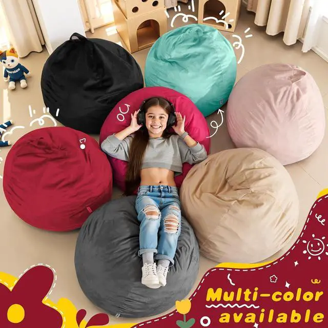 Alt view image 7 of 7 - 2FT Bean Bag Chair, 2' Beanbags Small Bean Bag Chairs with Filling, Teardrop Bean Bag Chair Luxurious Velvet Ultra Soft Fur with Removable Cover (Red)