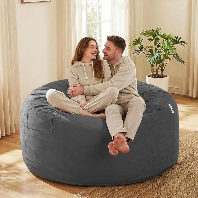 Alt view image 2 of 7 - Bean Bag Chair: Giant 5' Memory Foam Furniture Bean Bag Chair with Microfiber Cover - 5Ft,Silver Grey