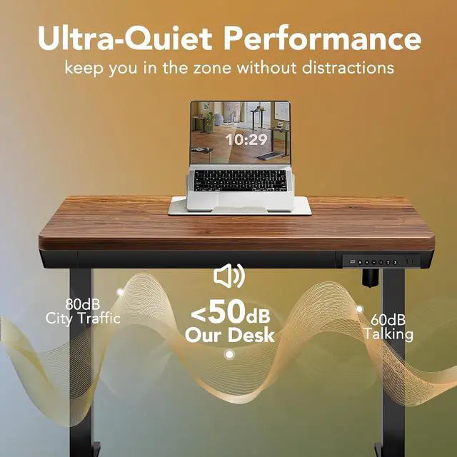 Alt view image 6 of 7 - Electric Standing Desk with Drawers, 35 X 20 Inch Electric Adjustable Height Desk, Quick Install One-Piece Tabletop with USB Charging Ports, Sit to Stand Up Desk for Home Office, Black Walnut