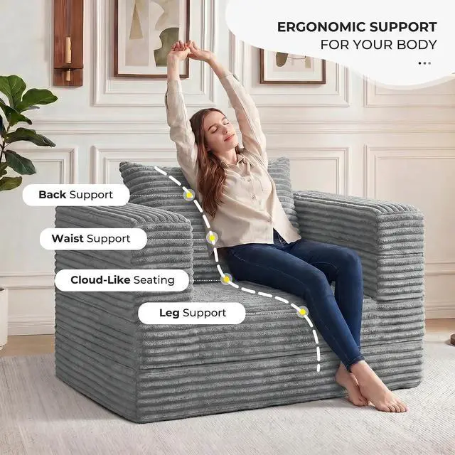 Alt view image 6 of 7 - Futon Sofa Bed,3-in-1 Convertible Sofa Bed with Pillow,Folding Sofa Bed with Removable Cover,Sleeper Sofa Bed Couch,Boneless Couches for Living Room, Bedroom,Full,Light Grey