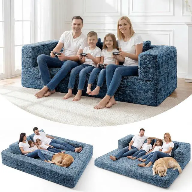 Main image of Convertible Sofa Bed, 3-in-1 Futon Sofa Bed with Pillow, Foldable Pull Out Floor Sofa Bed with Removable Cover, Plush Boneless Couch for Living Room/Bedroom/Dorm