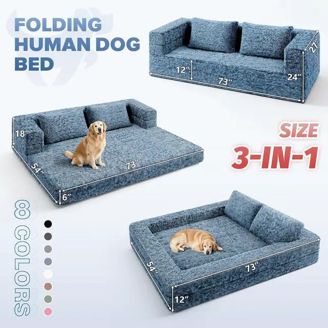 Alt view image 2 of 7 - Convertible Sofa Bed, 3-in-1 Futon Sofa Bed with Pillow, Foldable Pull Out Floor Sofa Bed with Removable Cover, Plush Boneless Couch for Living Room/Bedroom/Dorm