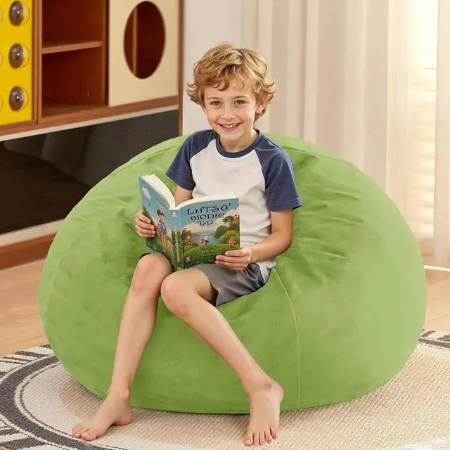 Alt view image 2 of 7 - 2FT Bean Bag Chair, 2' Beanbags Small Bean Bag Chairs with Filling, Teardrop Bean Bag Chair Luxurious Velvet Ultra Soft Fur with Removable Cover (Lime)