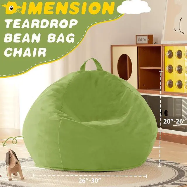 Alt view image 3 of 7 - 2FT Bean Bag Chair, 2' Beanbags Small Bean Bag Chairs with Filling, Teardrop Bean Bag Chair Luxurious Velvet Ultra Soft Fur with Removable Cover (Lime)