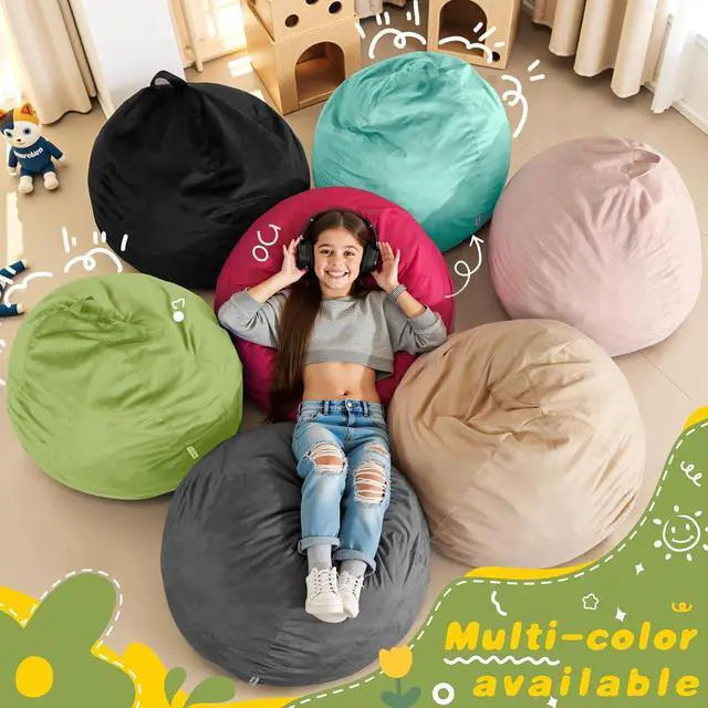 Alt view image 7 of 7 - 2FT Bean Bag Chair, 2' Beanbags Small Bean Bag Chairs with Filling, Teardrop Bean Bag Chair Luxurious Velvet Ultra Soft Fur with Removable Cover (Lime)