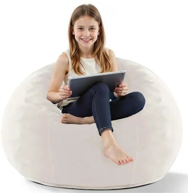 Main image of 2FT Bean Bag Chair, 2' Beanbags Small Bean Bag Chairs with Filling, Teardrop Bean Bag Chair Luxurious Velvet Ultra Soft Fur with Removable Cover (Beige)