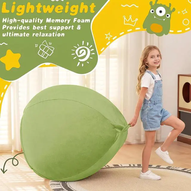 Alt view image 5 of 7 - 2FT Bean Bag Chair, 2' Beanbags Small Bean Bag Chairs with Filling, Teardrop Bean Bag Chair Luxurious Velvet Ultra Soft Fur with Removable Cover (Lime)
